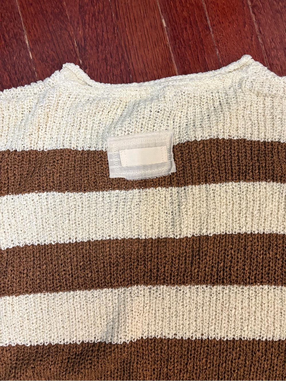 Zenana Outfitters Cream and Brown Striped V-Neck Knit Top - Picture 3 of 8